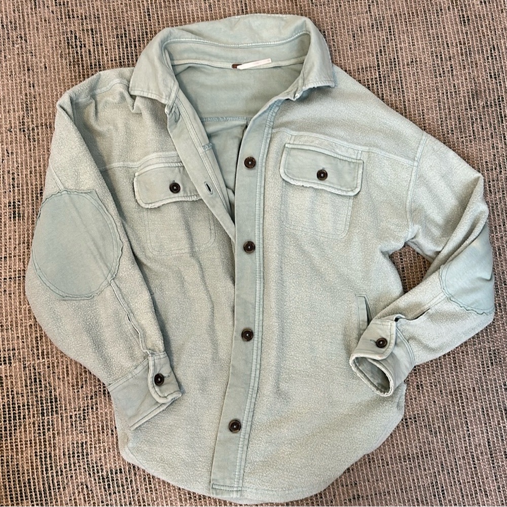 free people shacket in mint blue/green